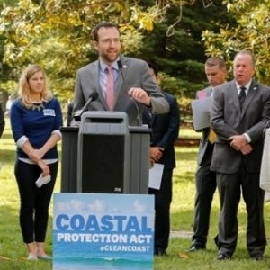  Allen speaking at an event promoting the Coastal Protection Act. (Image courtesy of senator Allen's office