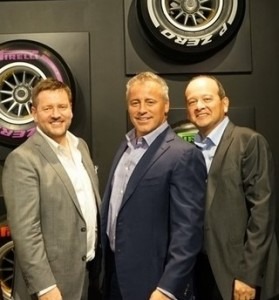  Pirelli project director Paul Hembery; BBC TV's Top Gear Matt LeBlanc; and Rafael Navarro, Pirelli's senior VP at opening ceremony