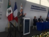 Michelin CEO Jean-Dominique Senard speaking at the ground-breaking ceremony in Leon, Mexico