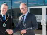 Trelleborg CFO Ulf Berghult (R) and local councillor Jim Anderson at the opening ceremony