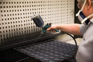  Large pot spray guns used for bonding agent to metal parts before moulding rubber to metal bonded shaft seals