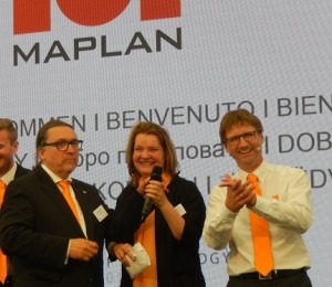  Maplan CEO Wolfgang Meyer (right) with company owners Philippe and Ingrid Soulier at the 31 May opening of Maplan Days of Technology in Kottingbrunn
