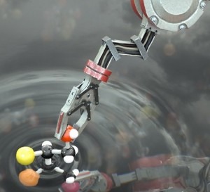  Artist’s impression of the molecular robot manipulating a molecule
