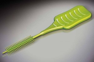 In medical moulding, a clean room version of an e-motion press will mould interdental brushes in a one-shot process. The small brushes include a grip surface and cure, and up to 500 tiny bristles.