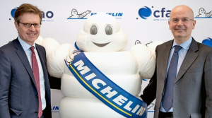  CFAO Chairman and CEO Richard Bielle, left, and Michelin's Yves Chapot announce a joint venture.