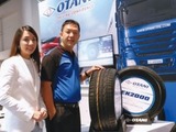 Orawan Limpichotipong and Ekachai Limpichotipong, marketing/sales director and managing director, respectively, at Otani Tire, discussed plans for their brand's growth in the US at the 2017 SEMA Show. Tire Business photo by Bruce Davis