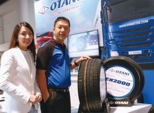  Orawan Limpichotipong and Ekachai Limpichotipong, marketing/sales director and managing director, respectively, at Otani Tire, discussed plans for their brand's growth in the US at the 2017 SEMA Show. Tire Business photo by Bruce Davis