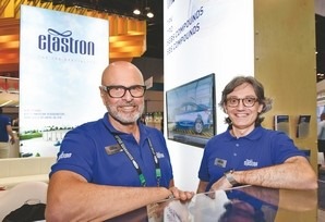  Zev Gurion, general manager of North American operations (left), and Yuksel Habip, global business director for Elastron Kimya SA, at the company's NPE2018 booth.