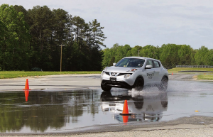  The wet-handling course test — featuring Nissan Jukes — was more subjective, with the assembled drivers experiencing reduced control with the worn tires but with measurably different, and predictable, results.
