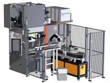 The MTF 1500/280 hydraulic vertical machine in combination with automated moulded parts extraction and systems for subsequent processing, upgraded to a fully automatic production cell.