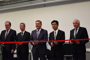  L to r: Bernd Schuchhardt,, Yutaka Kuroda, director and SEO Sumitomo Rubber Industries Ltd, Claus Kaminsky, City of Hanau, Minoru Nishi, representative director and executive VP Sumitomo Rubber Industries Ltd, Dr. Bernd Löwenhaupt