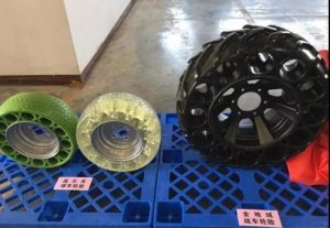  KingTitan’s airless tires for golf cart (left) and all terrain combat vehicles