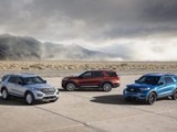 The 2020 Explorer (left), Explorer Hybrid (center) and Explorer ST. Photo by Ford