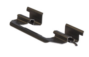 Trelleborg makes clips with a temper-rolled stainless steel core coated with PTFE (polytetrafluoroethylene) and rubber.